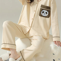 Cartoon Panda Pajama Set Long Sleeve Top & Pants