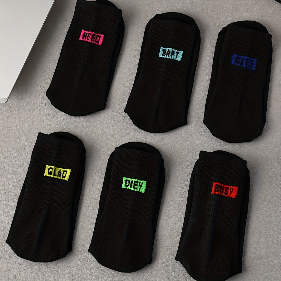 6 Pairs Letter Print Mid Tube Socks Women's Stockings