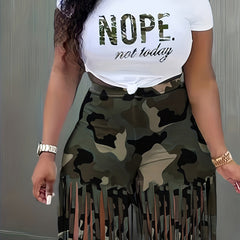Camo & Slogan Print 2-Piece Set
