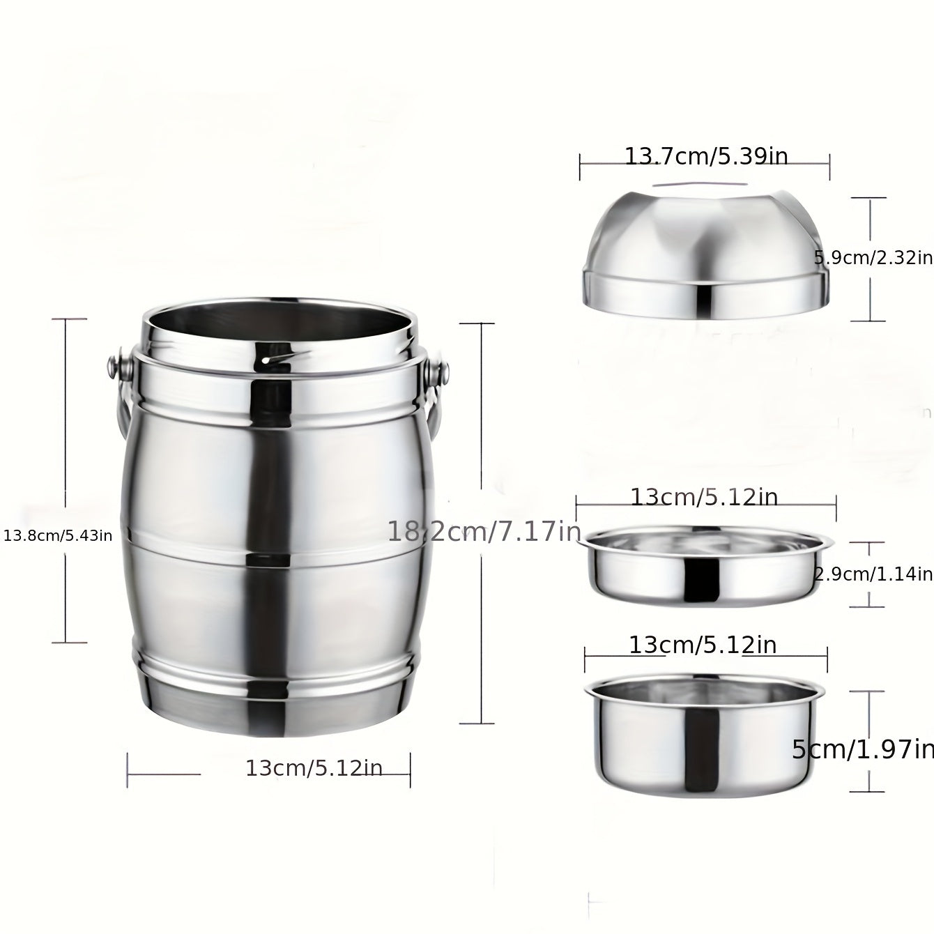 Stainless Steel Insulated Lunch Box 3 Layer Large Capacity Adult Rice Bucket