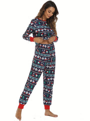 Christmas Print Lounge Set Long Sleeve Top & Pants Women's Loungewear