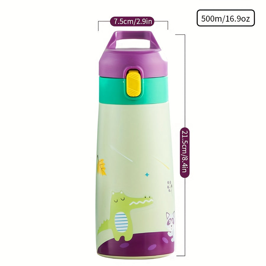Portable Insulated Stainless Steel Straw Cup with Cartoon Pattern