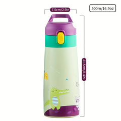 Portable Insulated Stainless Steel Straw Cup with Cartoon Pattern