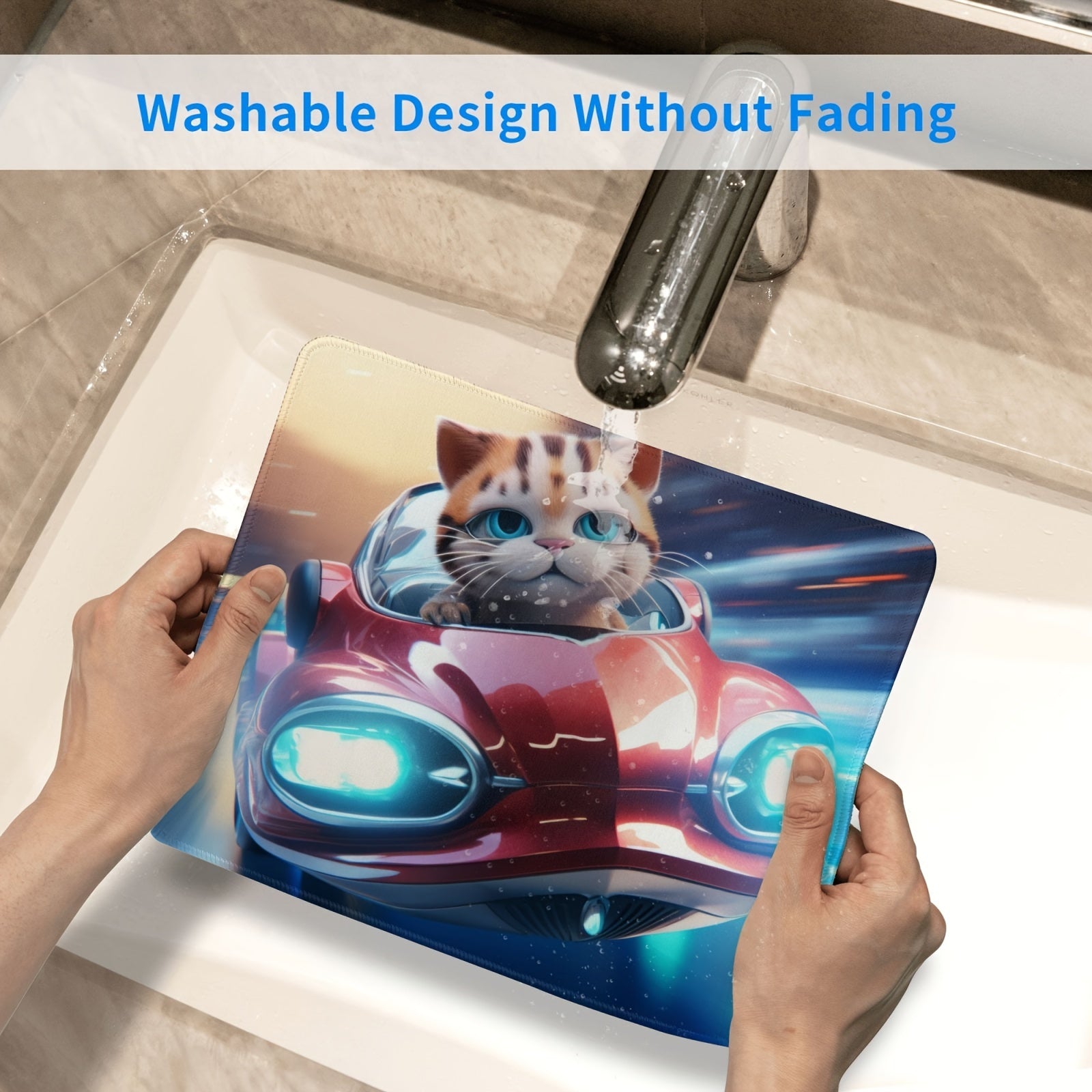 Square Sewn Mouse Pad Racing Cat Pattern Office Home Gaming Desktop Laptop