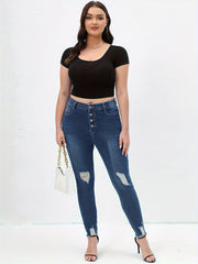 Women's Ripped Skinny Jeans High Rise Stretch Denim