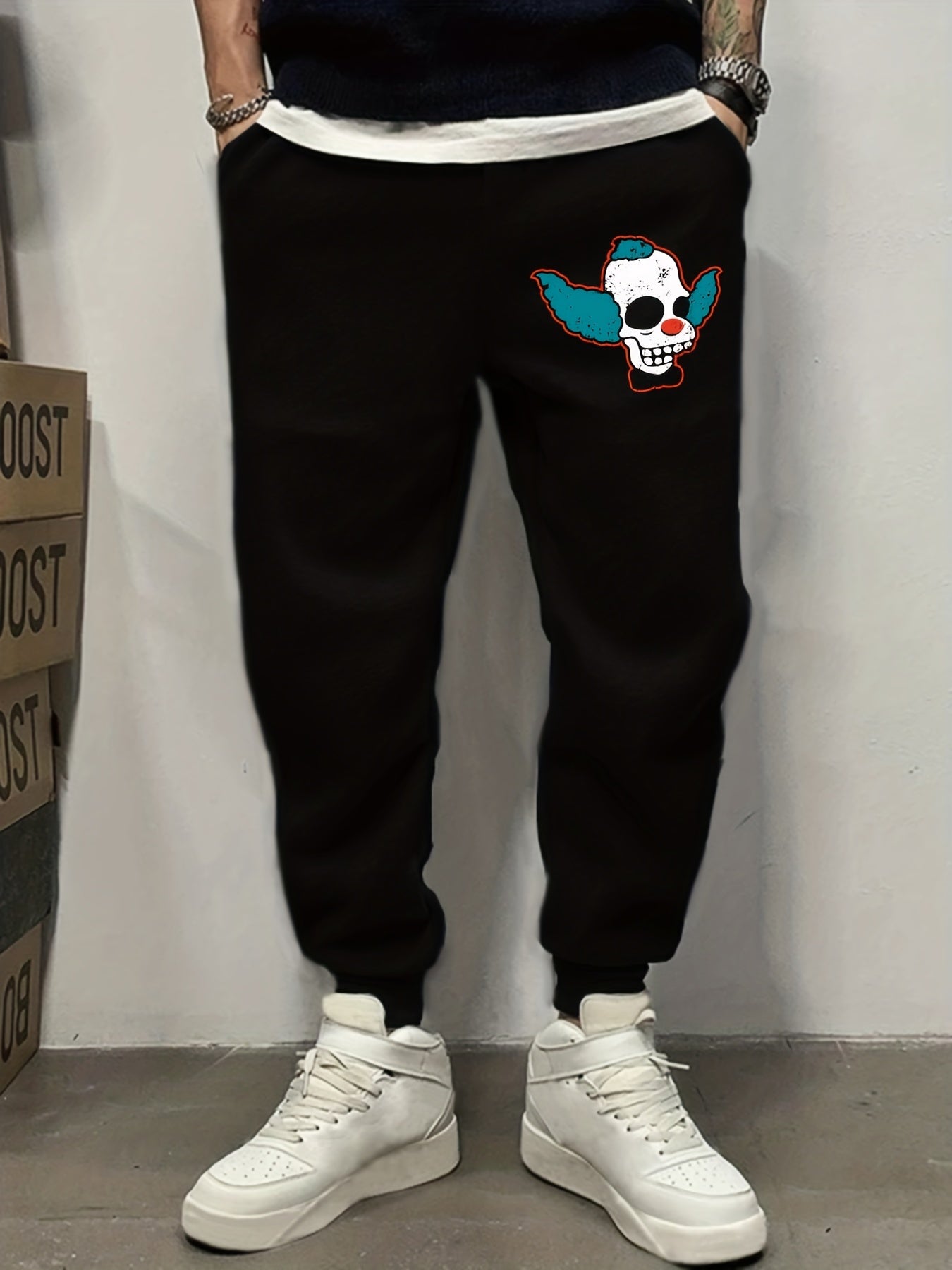 Cartoon Skull Pattern Men's Sweatpants Drawstring Jogger Pants