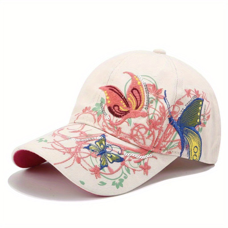 Sequin Butterfly Embroidered Baseball Cap Peaked Cap