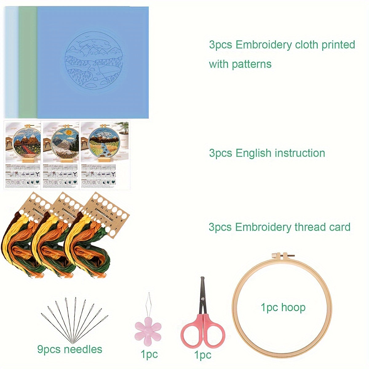 Mountain River Tree Embroidery Kit 3pcs Set with 20.07cm Hoop