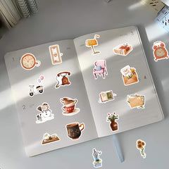 60pcs Brown Retro Nostalgic Series Stickers Waterproof DIY Sticker Pack