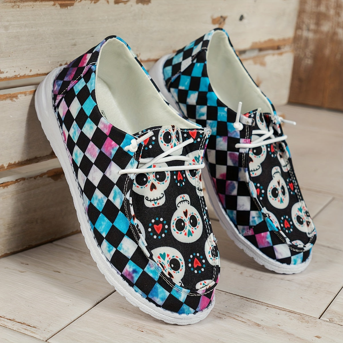 Halloween Skeleton Ghost & Plaid Low Top Sneakers