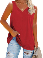 Basic Tank Top Women's Plus Solid Stretch V Neck Sleeveless Tank