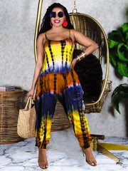 Tie Dye Graphic Print Skinny Cami Jumpsuit Women's Plus
