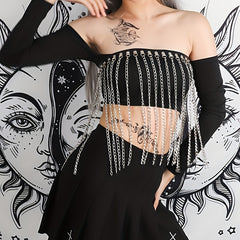 Punk Chain Fringe Skirt Belt Rivet PU Leather Harness Adjustable Gothic Belt
