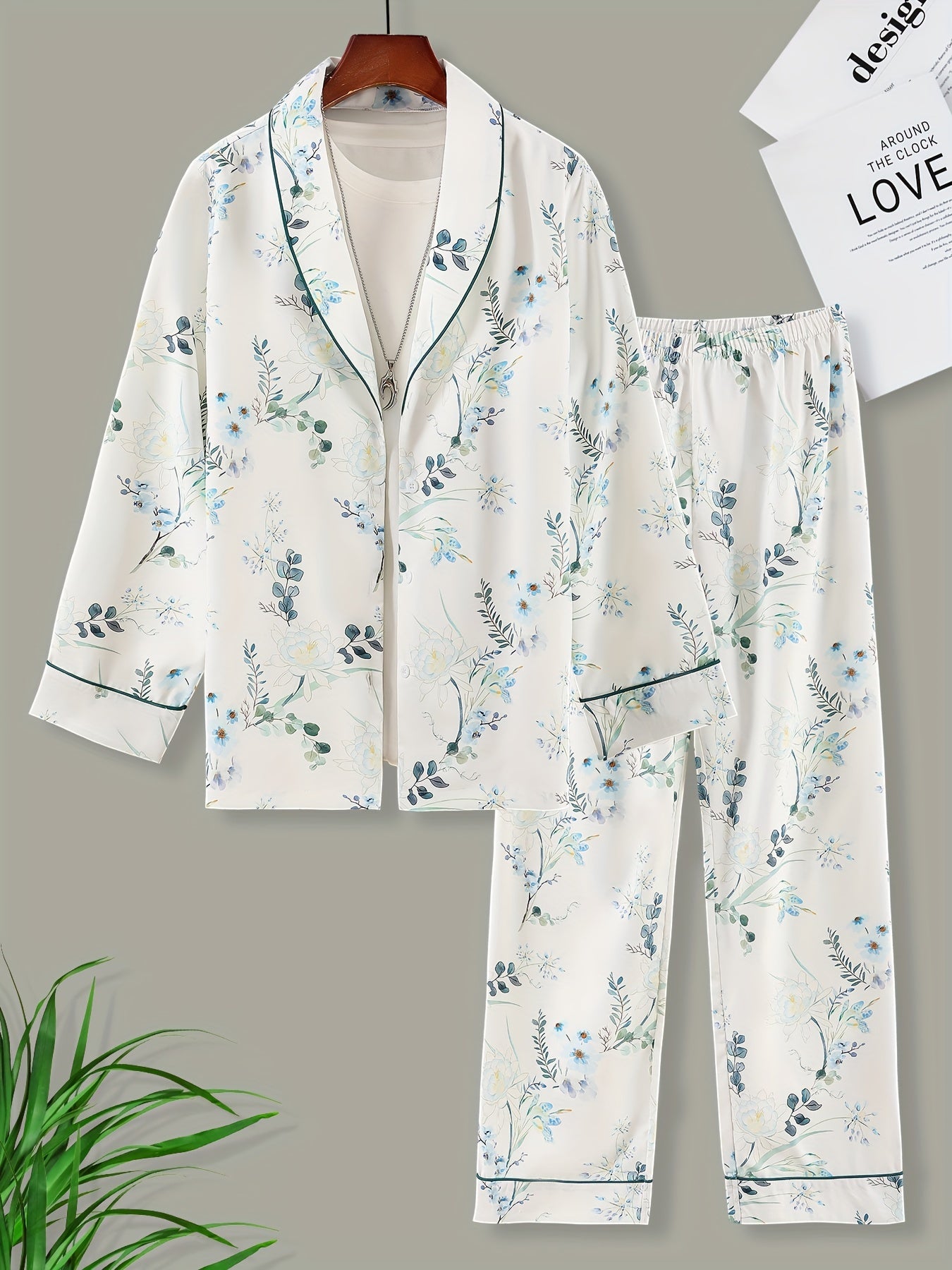 Floral Lounge Set Long Sleeve Top & Pants Women's Loungewear