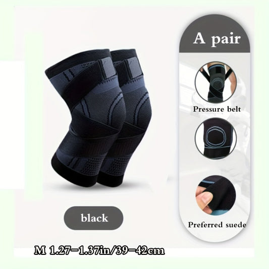 2pcs Knitted Sports Fitness Knee Pads Elastic Breathable 3D Weaving Dual Straps