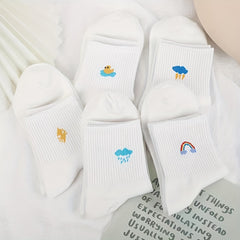 5 Pairs Cartoon Weather Print Socks Women's Stockings