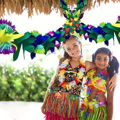 Colorful Paper Hibiscus Wreath For Hawaiian Parties