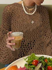 Women's Plus Size Hollow Out Long Sleeve Sweater