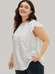Dot Print Butterfly Sleeve Blouse