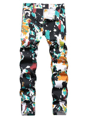 Men's Retro Tie Dye Contrast Jeans Slim Fit Straight Jeans