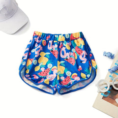 Girls Fruit Graphic Elastic Waist Track Shorts Kids Summer Clothes