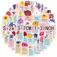 50pcs Flower Language Label Graffiti Stickers for DIY Water Cup Laptop Helmets