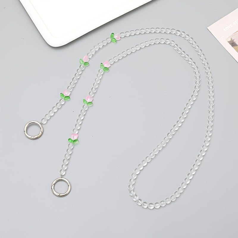 Tulip Flower Beads Cross Chain Freshy Bag Shoulder Strap