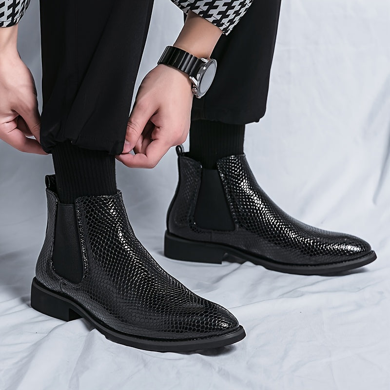 Men's Pointed Toe Chelsea Boots Slip On Ankle Dress Shoes