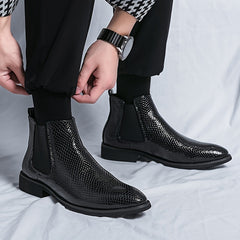 Men's Pointed Toe Chelsea Boots Slip On Ankle Dress Shoes