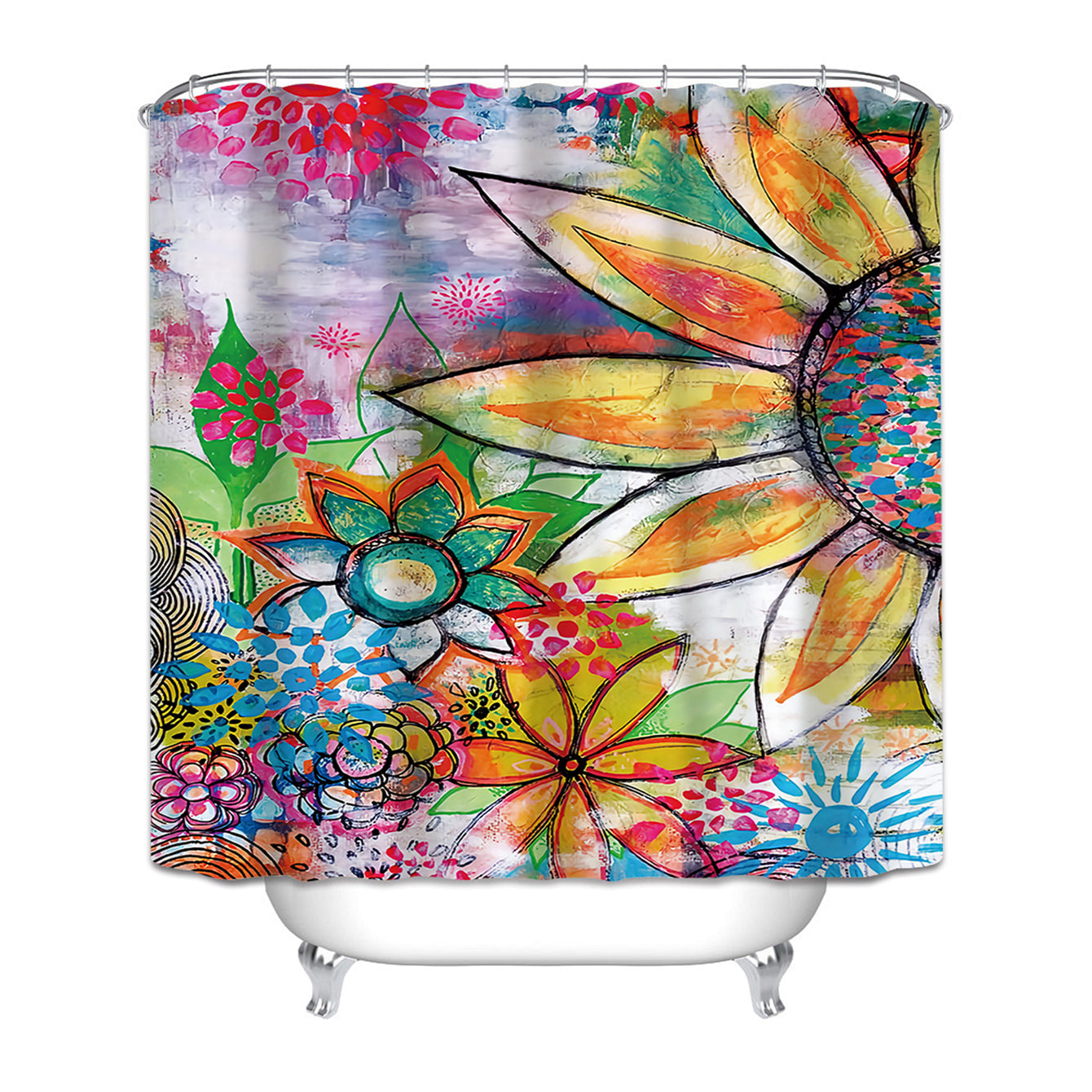 Colorful Flower Shower Curtain - Waterproof and Mildew Proof