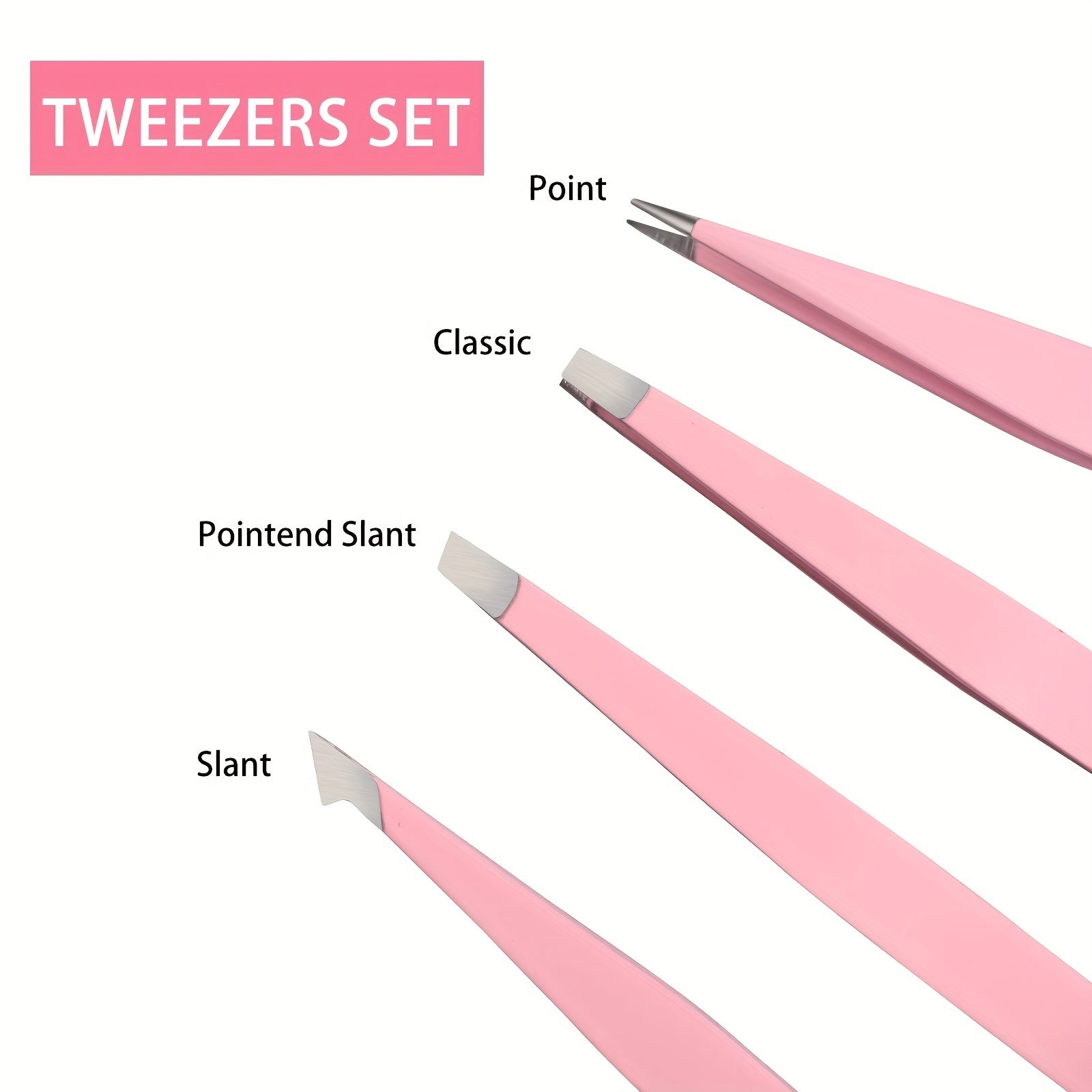 Eyebrow Tweezers 4 Pcs Stainless Steel Eye Brow Clips For Women Pink