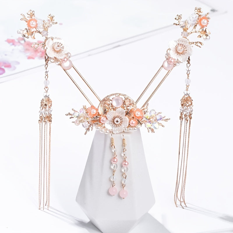 Faux Pearl Crystal Hairpin Earring Set Vintage Wedding Bridal Hair Accessories
