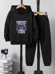 Boys Casual Hoodie & Sweatpants Set, Long Sleeve, Elastic Waist