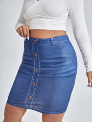 Denim Print High Waist Mini Skirt Women's Plus High Stretch