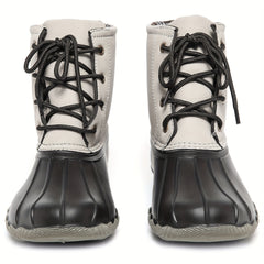 Waterproof PVC Duck Boots Lace Up Flat Non Slip Rain Snow Boots