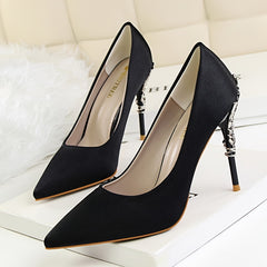 Women's Stiletto High Heels Sexy Pointed Solid PU Leather Shallow Mouth Pumps
