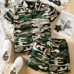Boys Camo Casual Outfit Shirt & Shorts Set