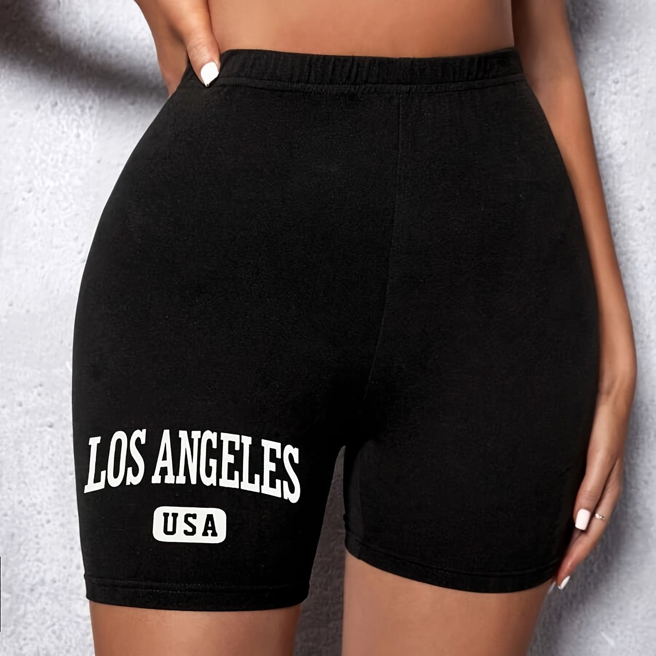 LA Print Biker Shorts High Waist Stretch Skinny Workout Yoga Shorts