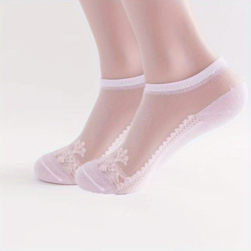 Floral Print Mesh Socks Sheer Ankle Stockings