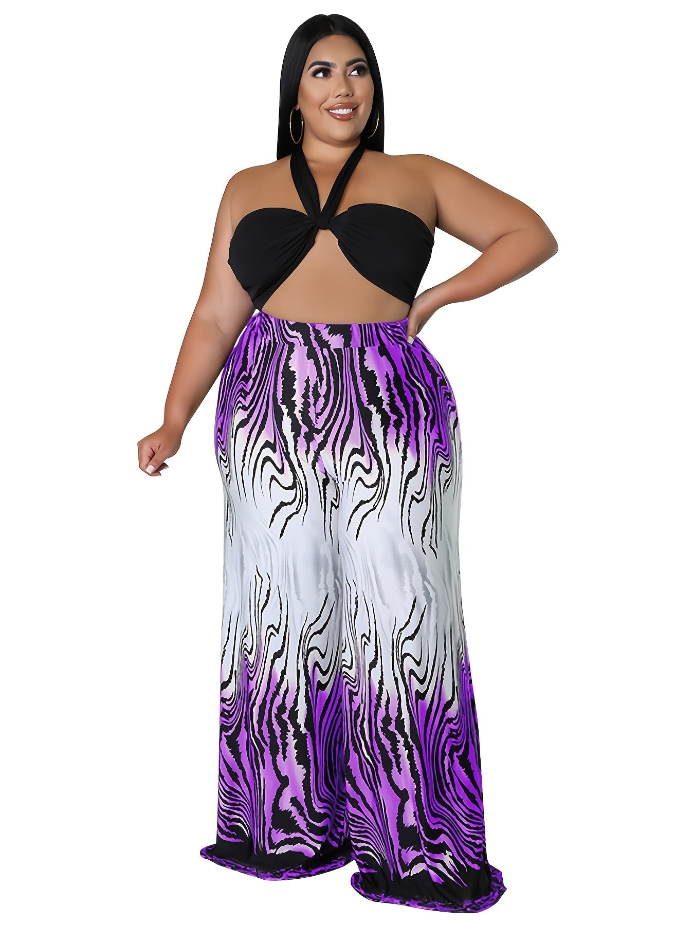 Knot Front Graphic Strapless Top & Pants Set