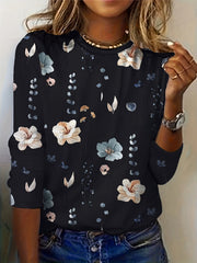 Floral Print Crew Neck Sweatshirt for Spring & Fall Women's Clothing