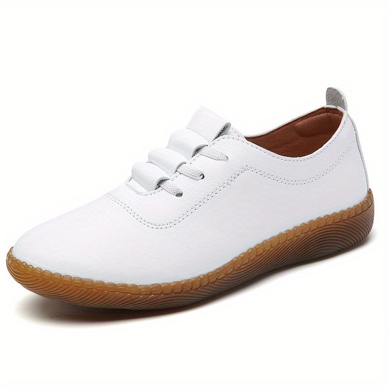 Women's Solid Flat Lace Up Soft Sole Shoes Lightweight Faux Leather Shoe