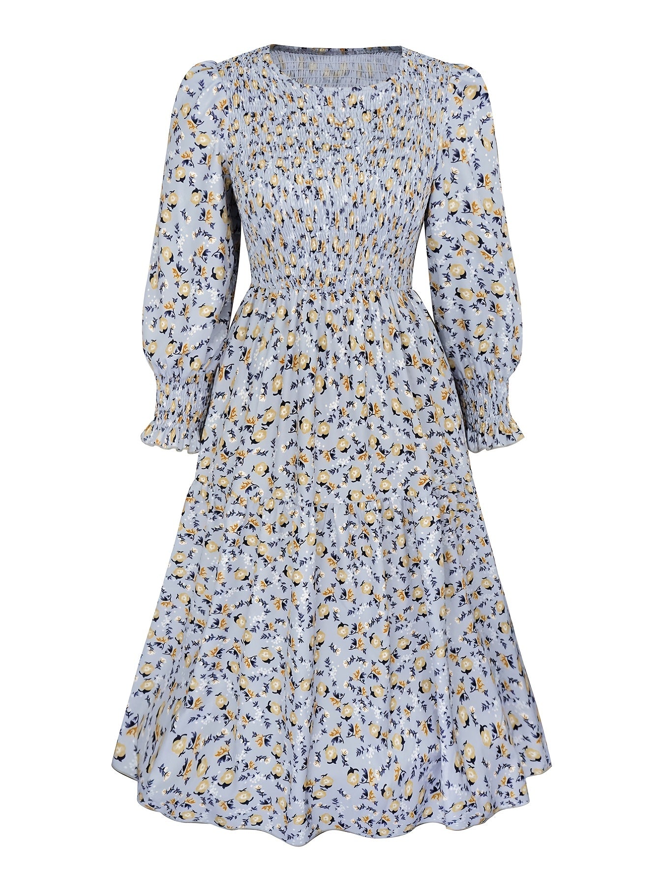 Women's Plus Floral Print Puff Sleeve Maxi Dress