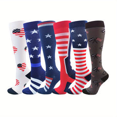 6 Pairs Striped Compression Socks American Flag Sport Wear Resistant