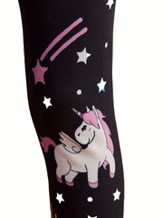 Girls Unicorn & Stars Footless Leggings, Stretchy Slim Fit Legging Pants