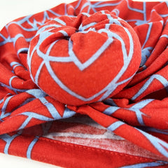 Red Boho Donut Turban Cap Stripe Print Elastic Head Wrap