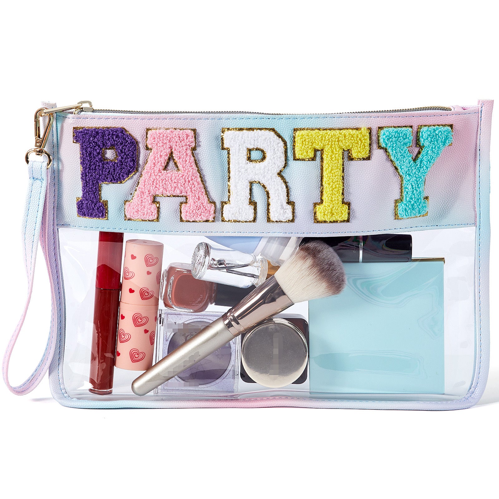Preppy Chenille Clear Makeup Bag with Handle