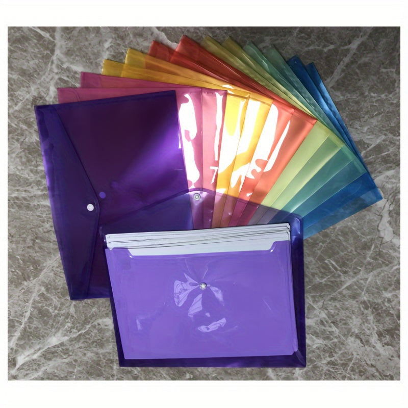 14-Pack Plastic Envelope Bags with Snap Button Clear Document Folders