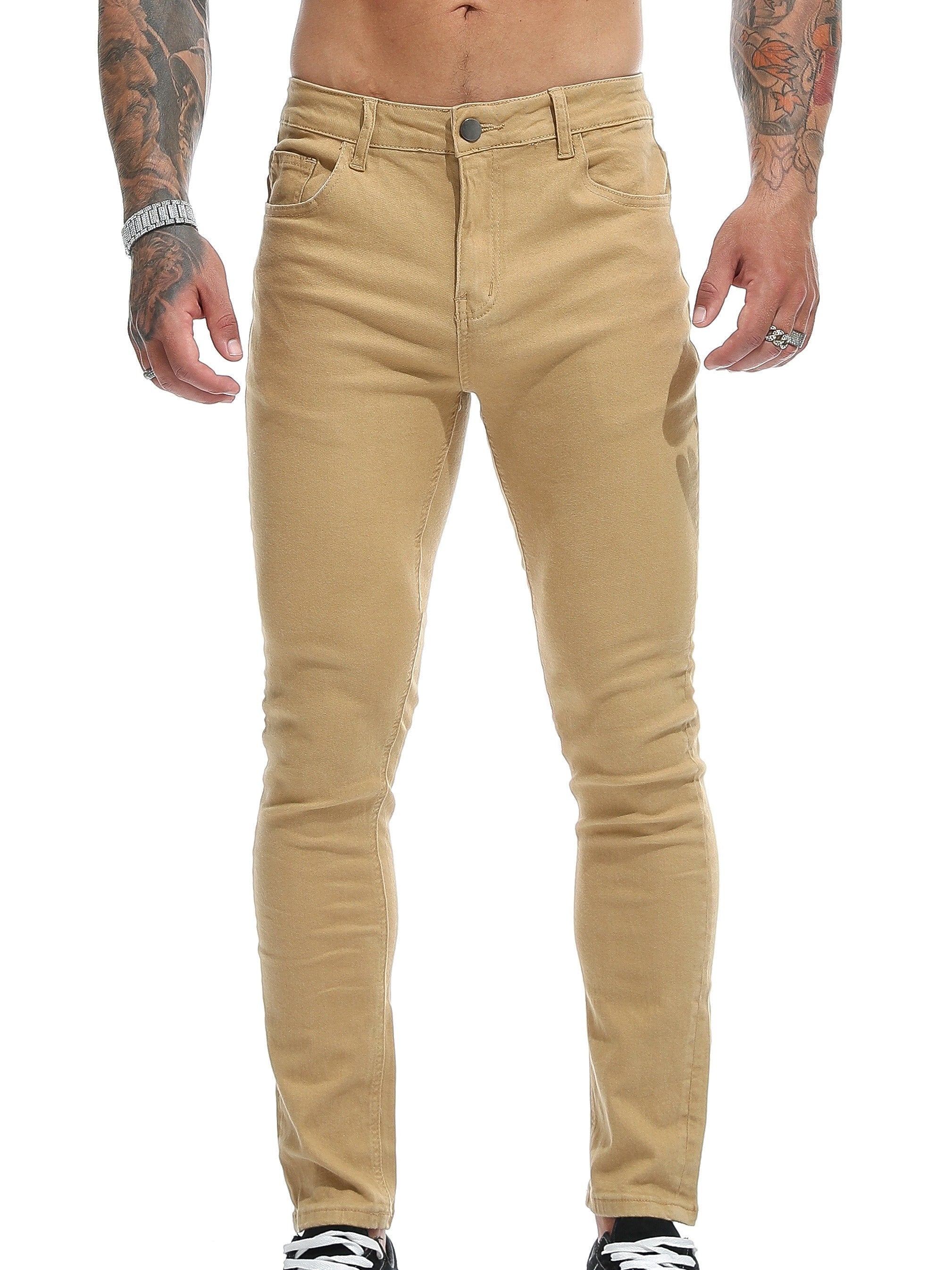 Men's Solid Slim Fit Pants Stretch Long Trousers