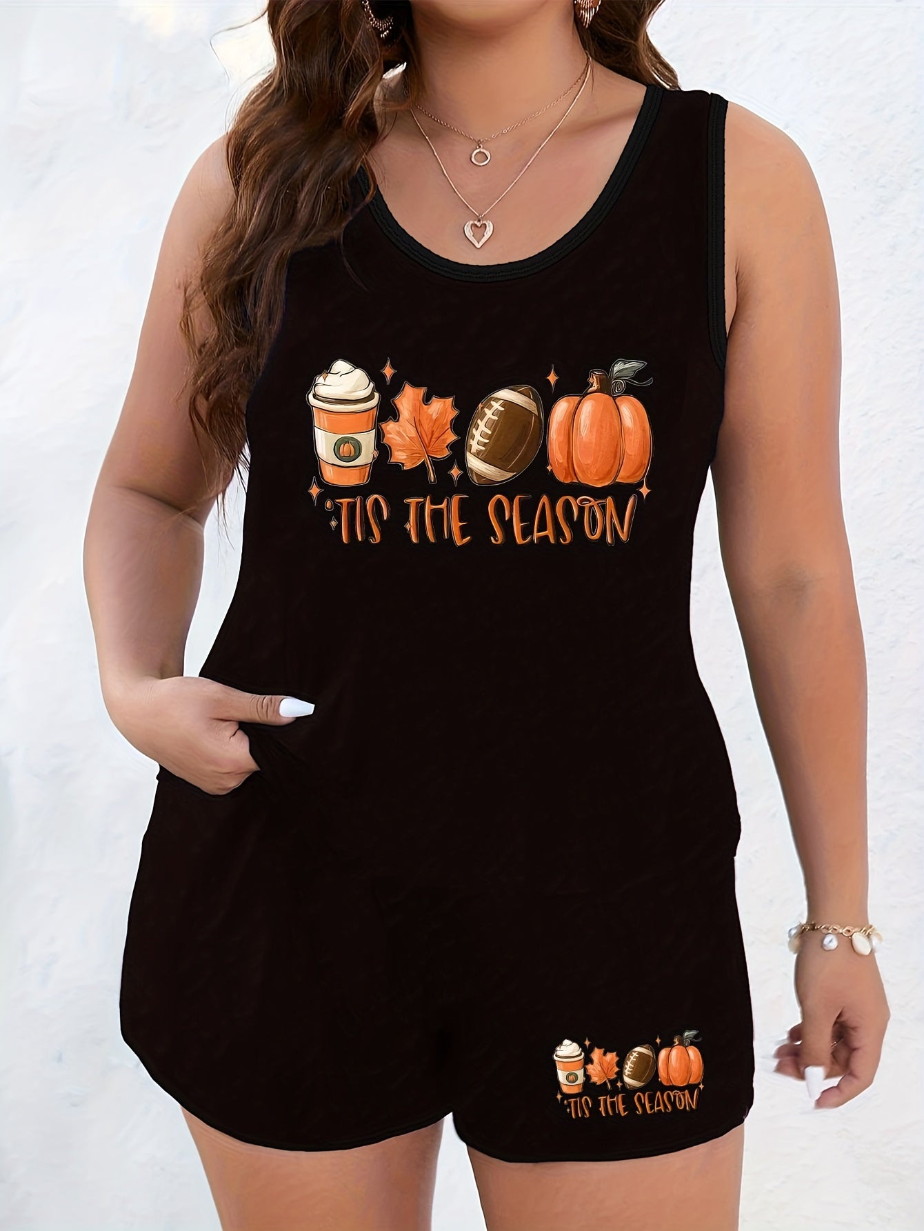 Women's Plus Pumpkin Print Tank & Shorts Pajama Set